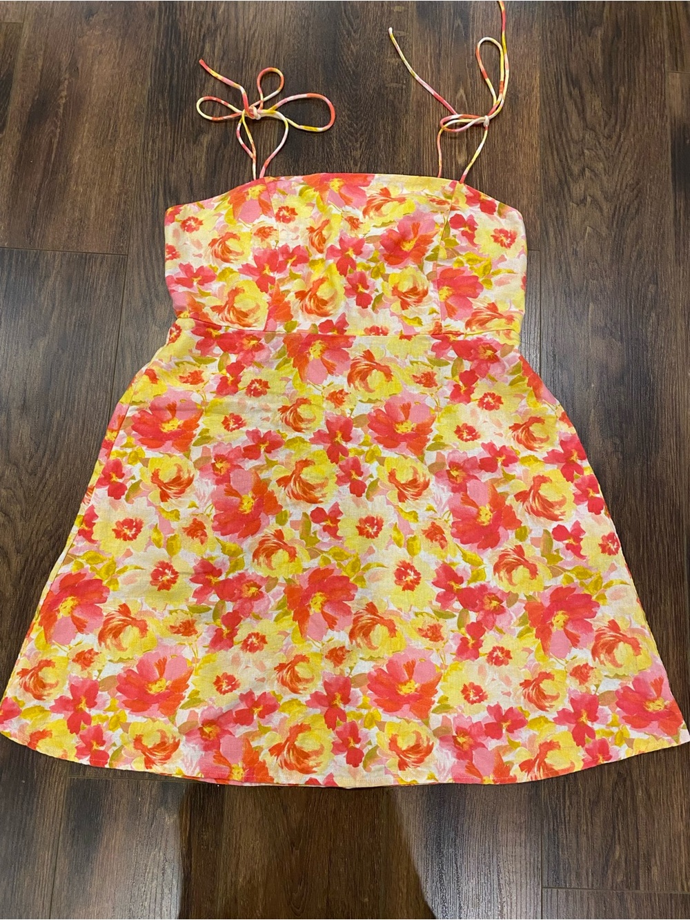 Linen blend floral mini dress